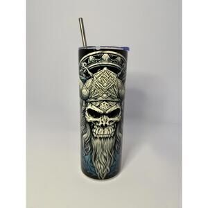 20 oz Viking Skull Stainless Steel Tumbler with Lid, Straw